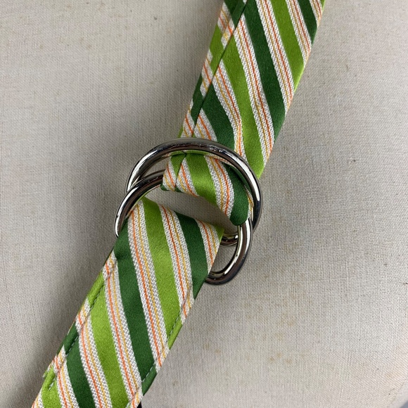J Crew Silk Fabric Belt M L Green Pink Diagonal Stripes D Ring Slide Excellent - Picture 5 of 11